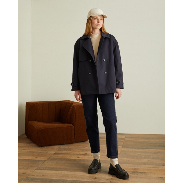 SHORT DOUBLE-BREASTED RAINCOAT NAVY