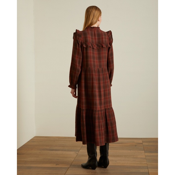 PLAID COTTON DRESS CHOCOLATE