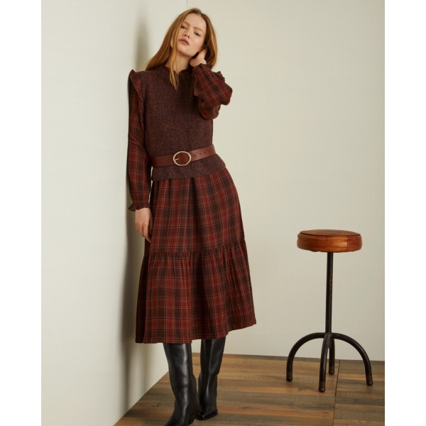 PLAID COTTON DRESS CHOCOLATE