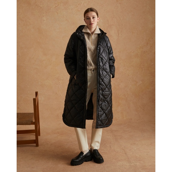 LONG WATER-REPELLENT QUILTED COAT BLACK