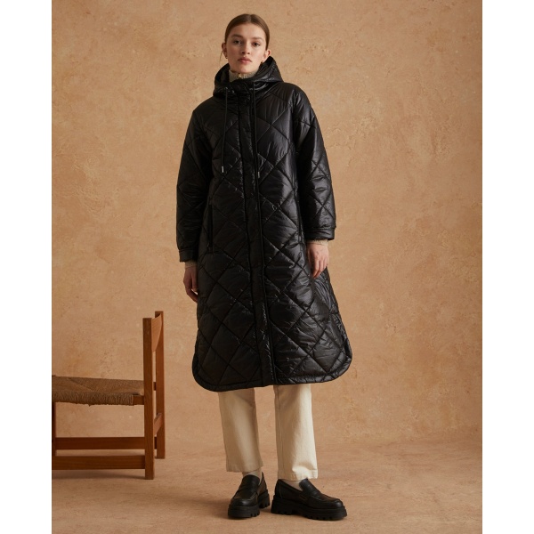 LONG WATER-REPELLENT QUILTED COAT BLACK