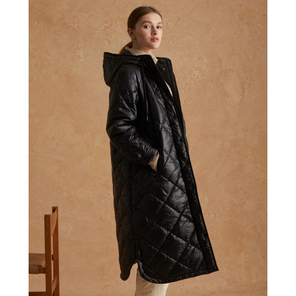 LONG WATER-REPELLENT QUILTED COAT BLACK