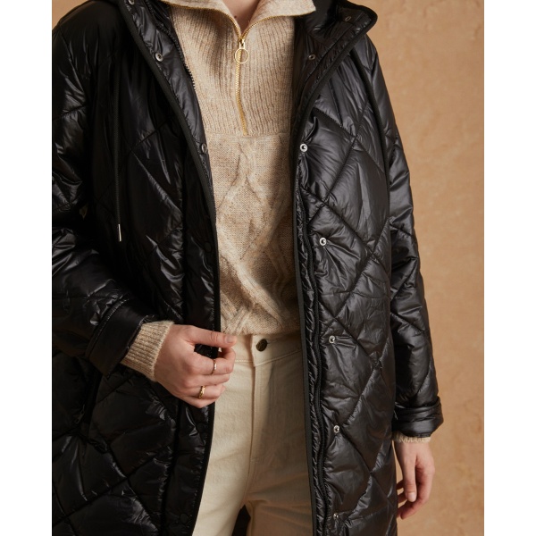 LONG WATER-REPELLENT QUILTED COAT BLACK