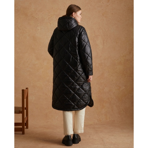 LONG WATER-REPELLENT QUILTED COAT BLACK