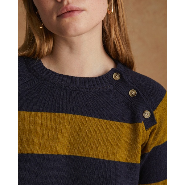 OLIVE/NAVY BUTTON DETAIL SWEATER