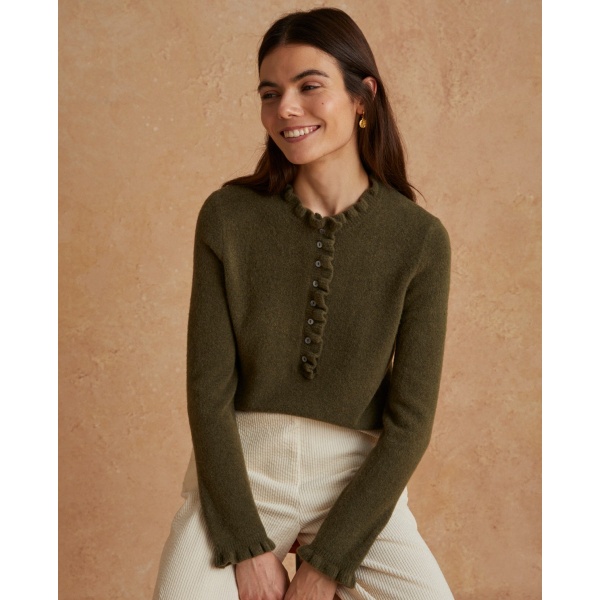 HENLEY-NECK JUMPER RUFFLES KHAKI