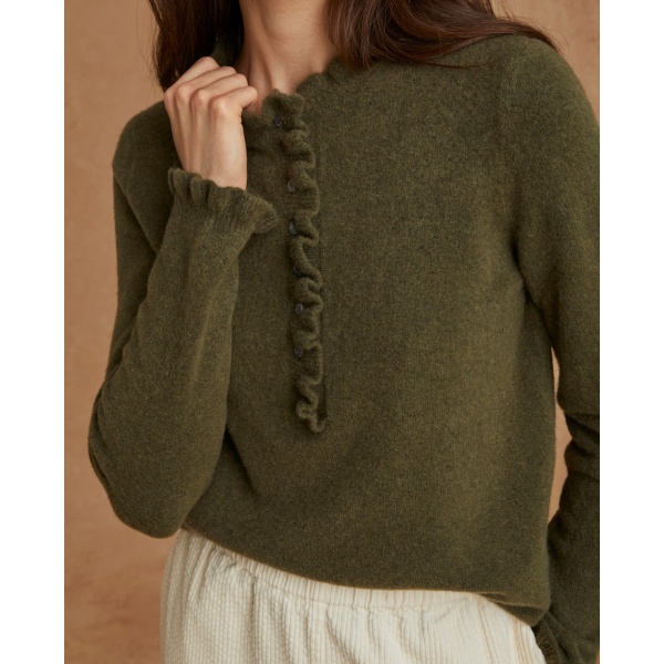 HENLEY-NECK JUMPER RUFFLES KHAKI