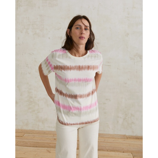 TIE-DYE COTTON T-SHIRT PINK + BROWN