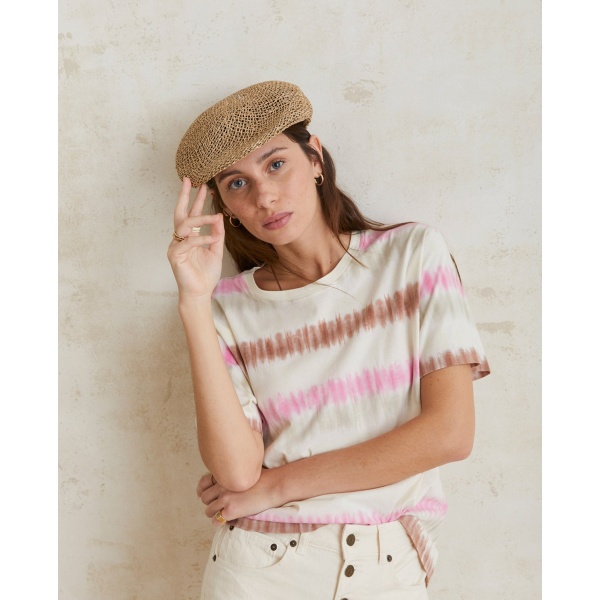 TIE-DYE COTTON T-SHIRT PINK + BROWN