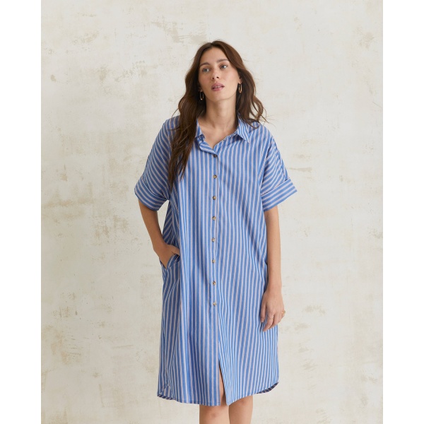 COTTON SHIRT DRESS BLUE STRIPES