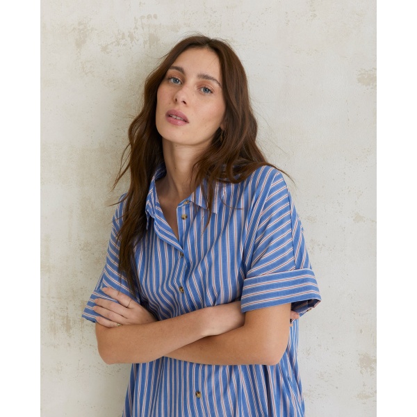 COTTON SHIRT DRESS BLUE STRIPES