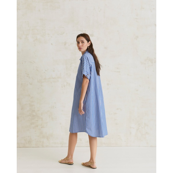 COTTON SHIRT DRESS BLUE STRIPES