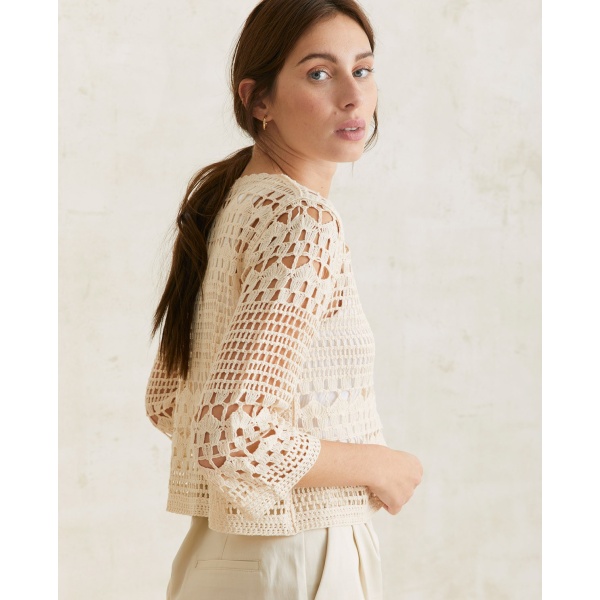 Crochet Cotton Cardigan Ecru