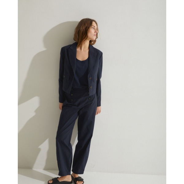 Pinstripe Carrot Trousers Navy