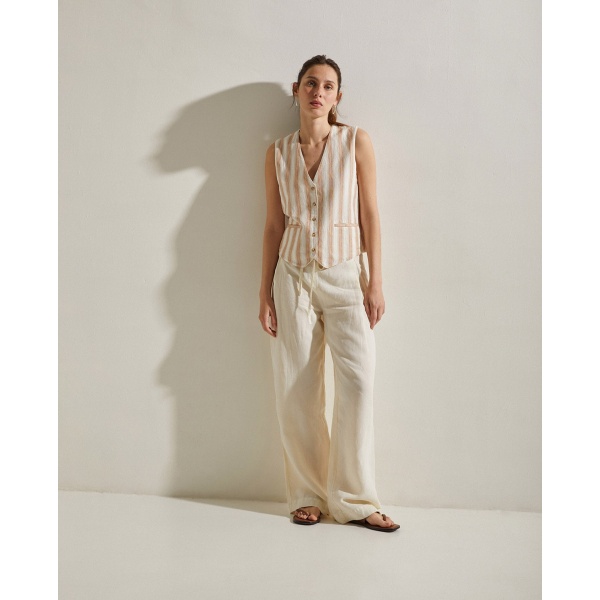 Striped Linen Waistcoat Ecru