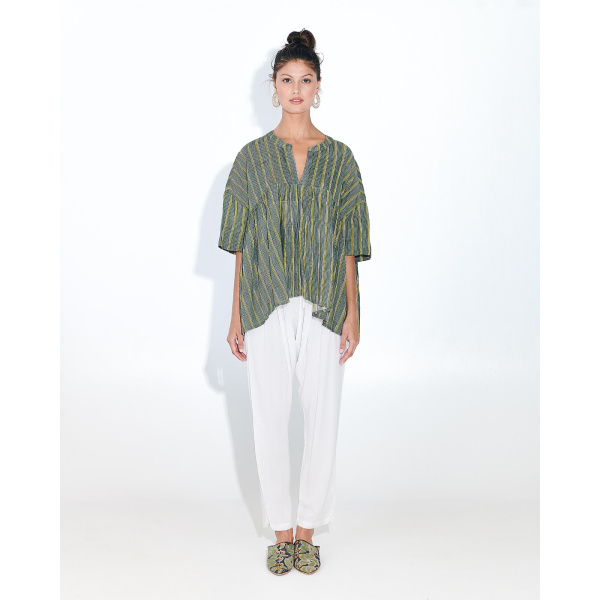 Loose fitted top with Green Yellow Stripes