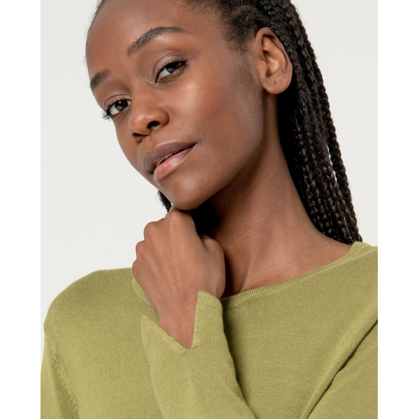 Plain round neck knitted sweater Khaki