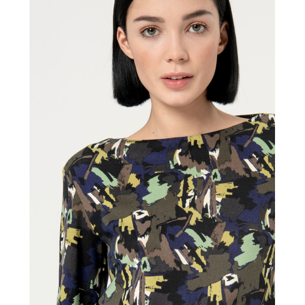 Printed boat neck elastic blouse