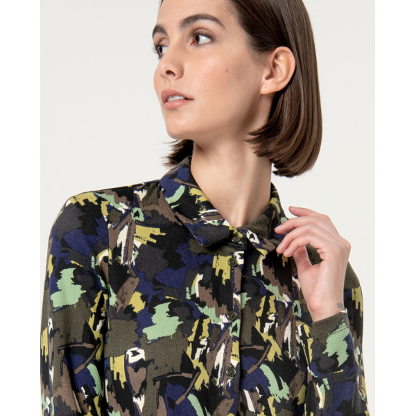 Printed long sleeve elastic shirt