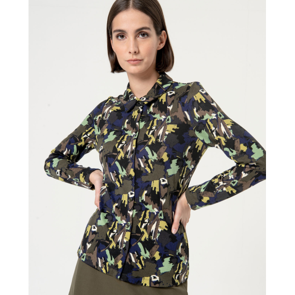 Printed long sleeve elastic shirt