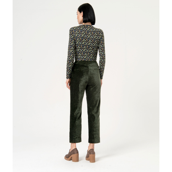 Smooth velvet straight leg pants Green