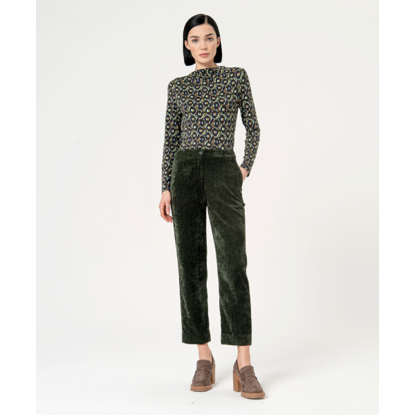 Smooth velvet straight leg pants Green