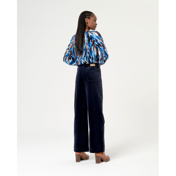 Plain wide leg corduroy pants Navy blue