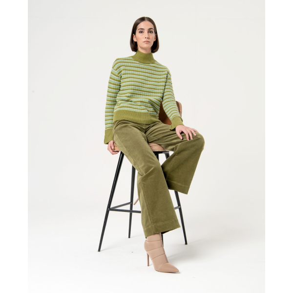 Plain wide leg corduroy pants Green