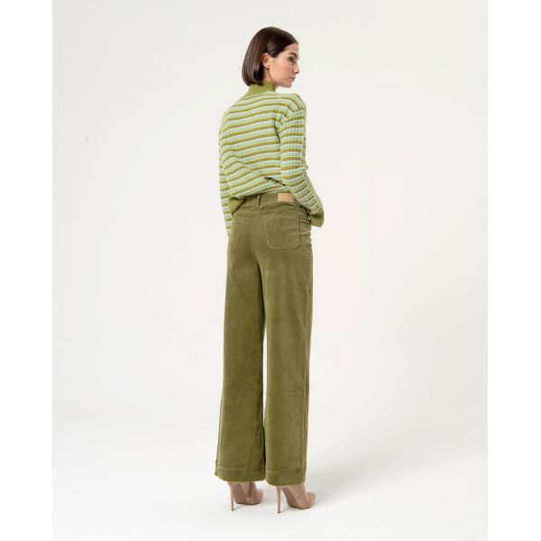 Plain wide leg corduroy pants Green