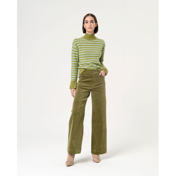 Plain wide leg corduroy pants Green