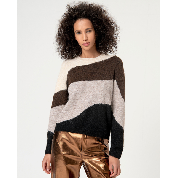 Round neck knitted sweater Stone