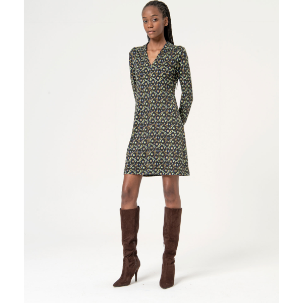 Printed elastic short dress Green