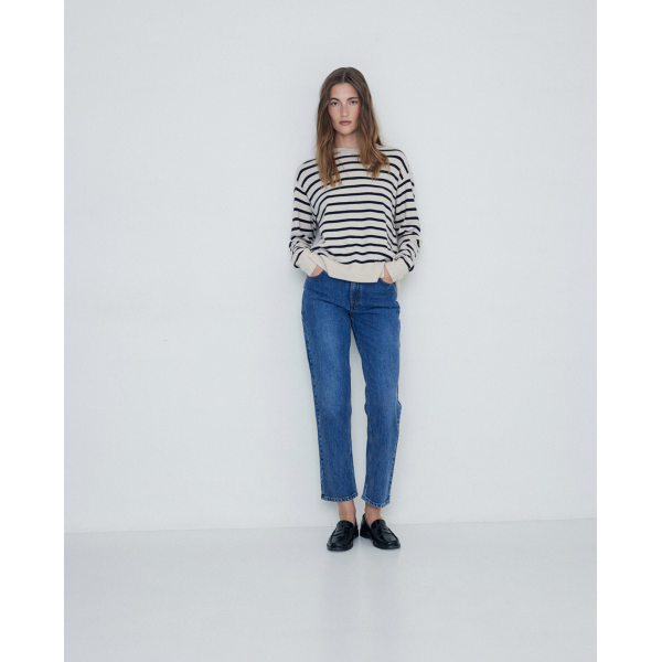 Striped sweater with cashmere navy