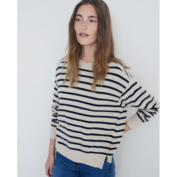 Striped sweater with cashmere navy