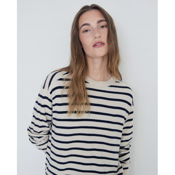 Striped sweater with cashmere navy