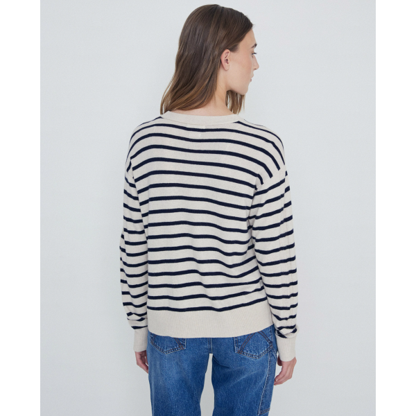 Striped sweater with cashmere navy