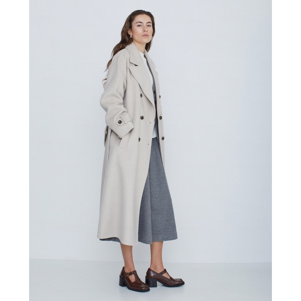 Handmade wool trench coat ecru