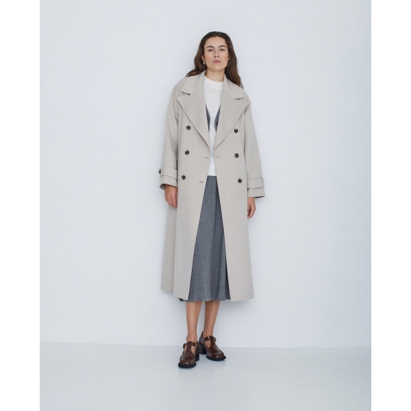 Handmade wool trench coat ecru