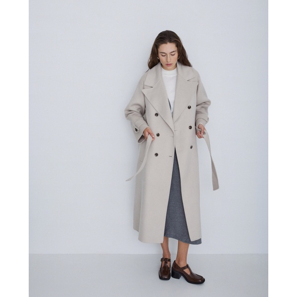 Handmade wool trench coat ecru