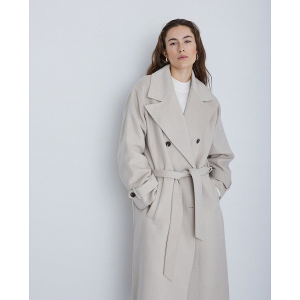 Handmade wool trench coat ecru