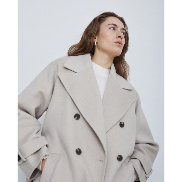 Handmade wool trench coat ecru