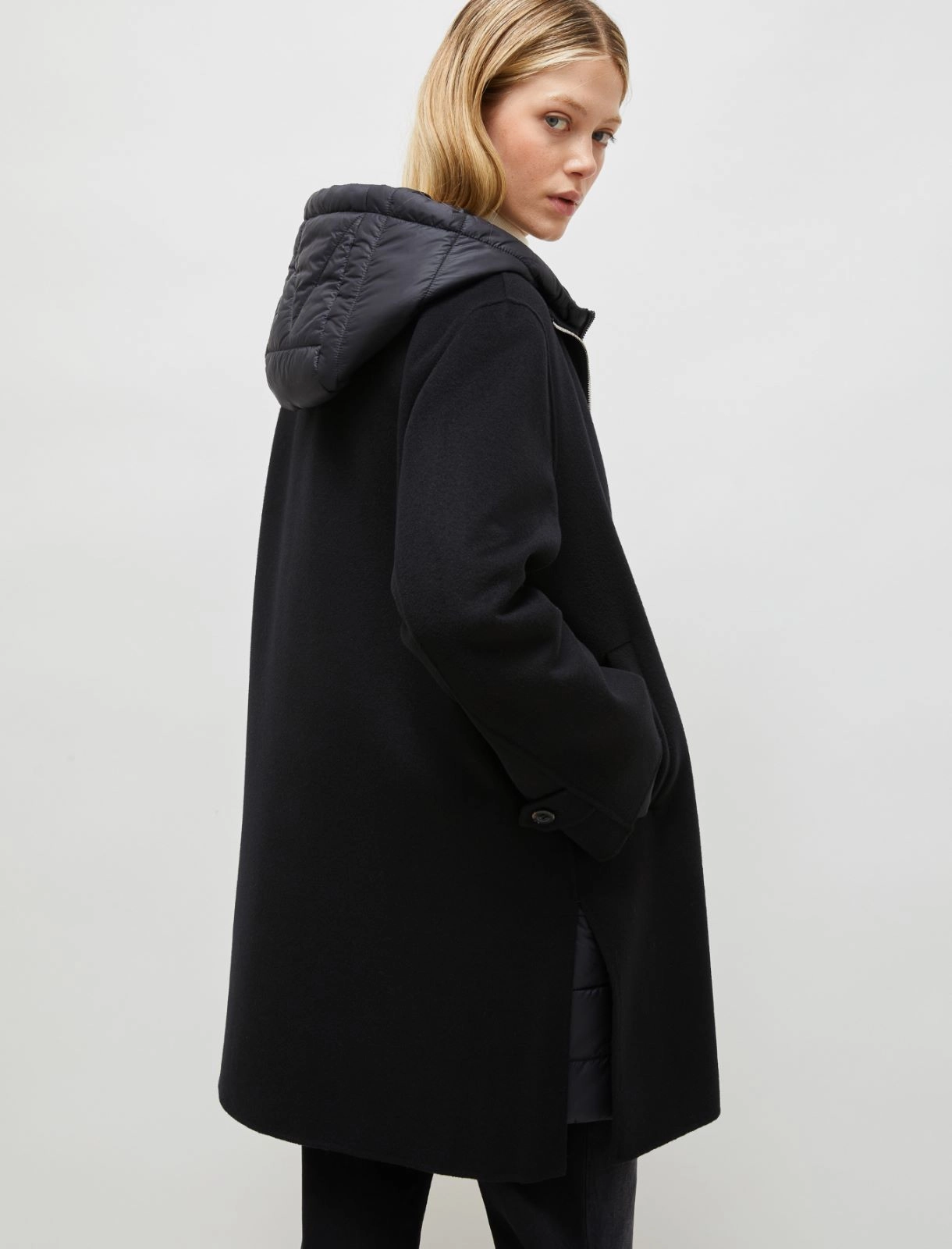 Coat and hooded padded jacket