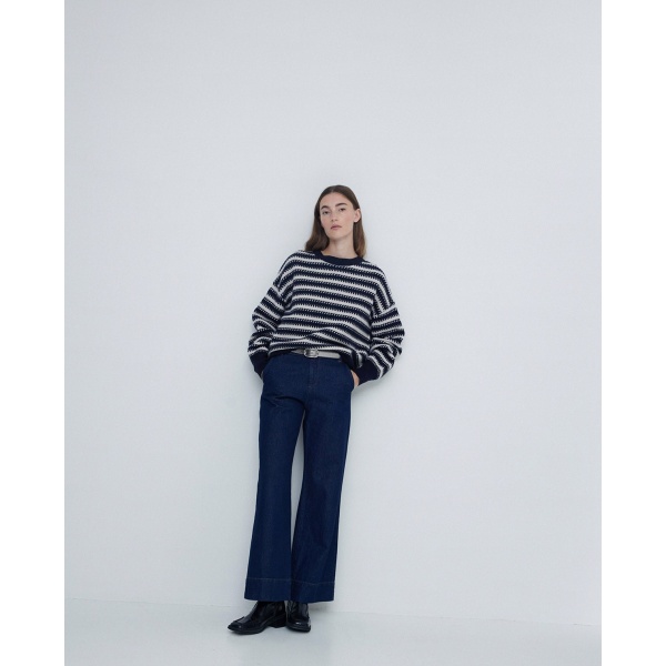 Wool sweater striped print navy