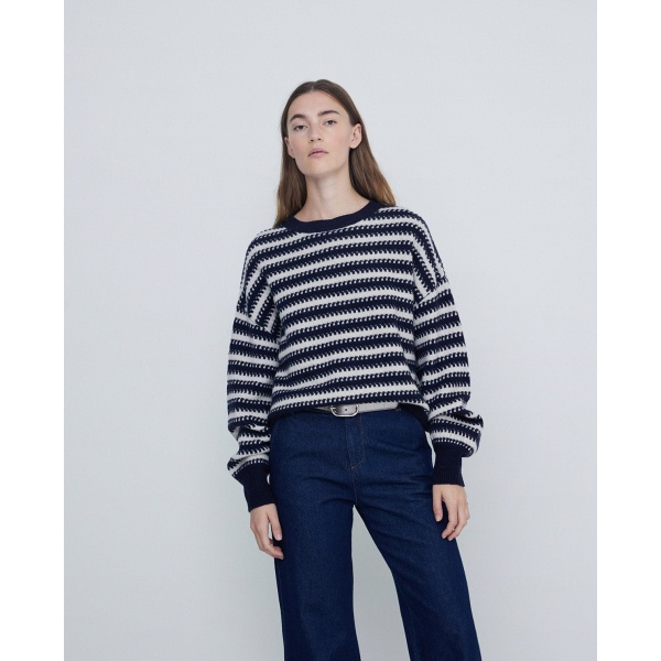 Wool sweater striped print navy