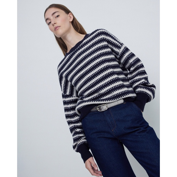 Wool sweater striped print navy