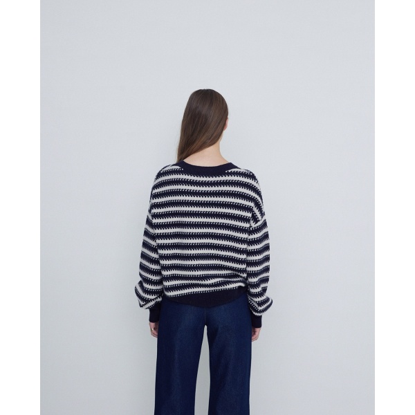 Wool sweater striped print navy