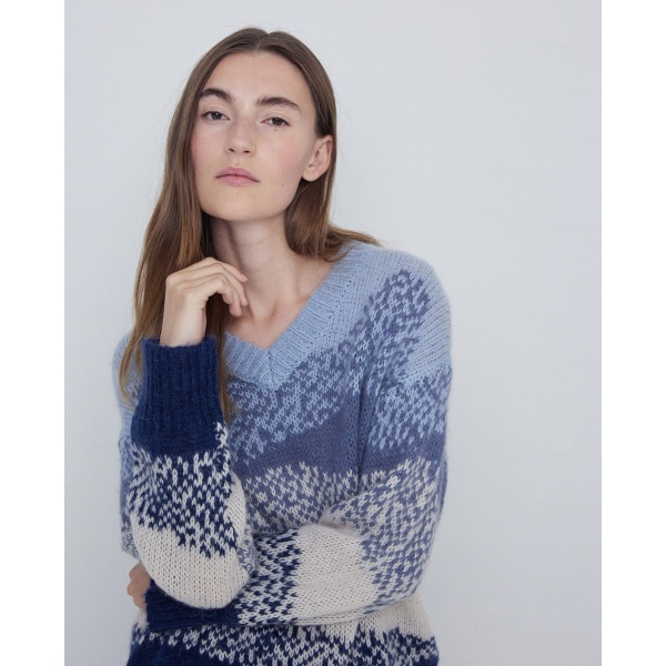 Print alpaca sweater blue