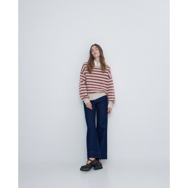 Wool sweater striped print terracota