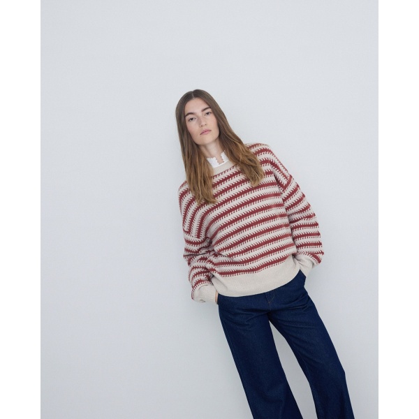 Wool sweater striped print terracota