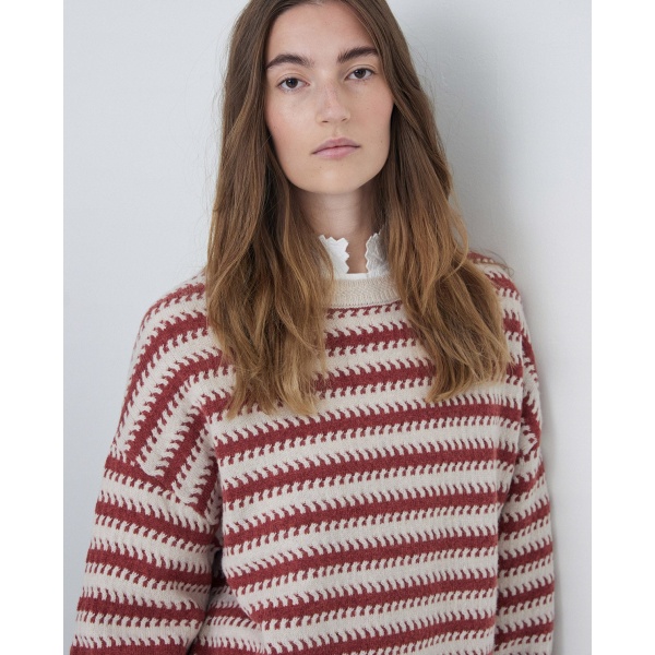 Wool sweater striped print terracota